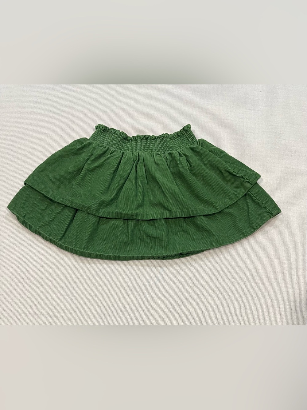 Mini Boden Girls Green Corduroy Ruffle Skirt Floral Lining 2-3Y / 98cm